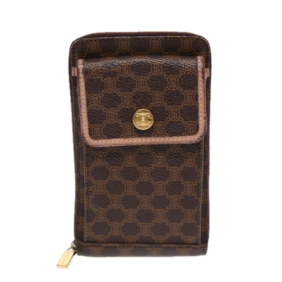 CELINE Macadam Canvas Shoulder Wallet PVC Leather Gold Brown Auth 87855 - Picture 13 of 16